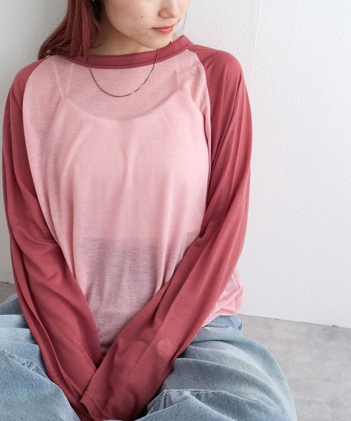 w closet（ダブルクローゼット）の「シアーラグランロングスリーブTシャツ（Tシャツ/カットソー・レディース・グレー/オフホワイト/ピンク・FREE）」の20枚目の写真