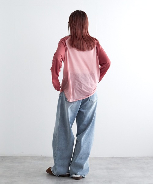w closet（ダブルクローゼット）の「シアーラグランロングスリーブTシャツ（Tシャツ/カットソー・レディース・グレー/オフホワイト/ピンク・FREE）」の21枚目の写真