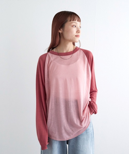 w closet（ダブルクローゼット）の「シアーラグランロングスリーブTシャツ（Tシャツ/カットソー・レディース・グレー/オフホワイト/ピンク・FREE）」の22枚目の写真