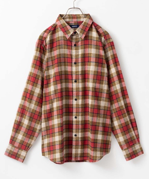 NAVY（ネイビー）の「ネルチェックシャツ（シャツ/ブラウス・メンズ・ネイビー/ブラウン/イエロー/カーキ/ベージュ/ブラック/チャコール/レッド・XL/L/M）」の8枚目の写真