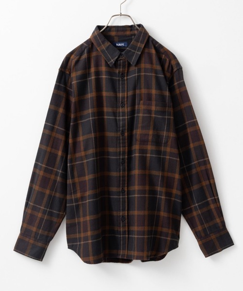 NAVY（ネイビー）の「ネルチェックシャツ（シャツ/ブラウス・メンズ・ネイビー/ブラウン/イエロー/カーキ/ベージュ/ブラック/チャコール/レッド・XL/L/M）」の5枚目の写真
