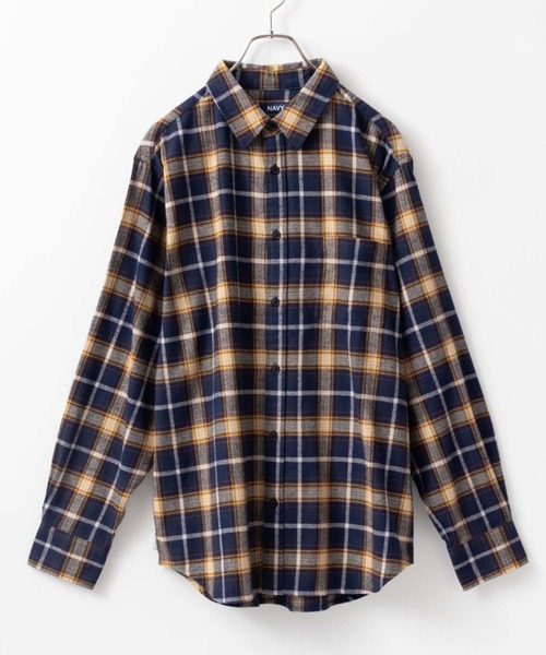 NAVY（ネイビー）の「ネルチェックシャツ（シャツ/ブラウス・メンズ・ネイビー/ブラウン/イエロー/カーキ/ベージュ/ブラック/チャコール/レッド・XL/L/M）」の7枚目の写真