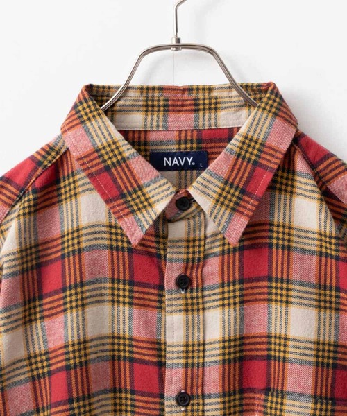NAVY（ネイビー）の「ネルチェックシャツ（シャツ/ブラウス・メンズ・ネイビー/ブラウン/イエロー/カーキ/ベージュ/ブラック/チャコール/レッド・XL/L/M）」の9枚目の写真
