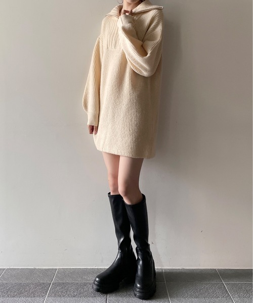 one way（ワンウェイ）の「ハーフジップ片畔ニットワンピース（ワンピース・レディース・グレー/ホワイト/ベージュ・FREE）」の8枚目の写真