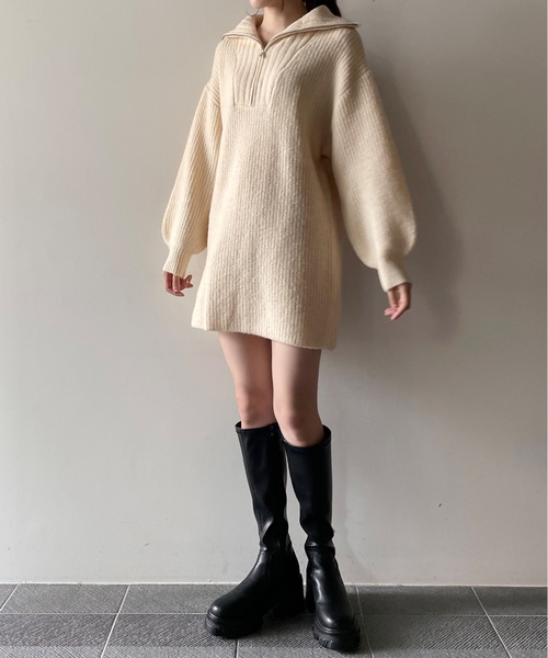 one way（ワンウェイ）の「ハーフジップ片畔ニットワンピース（ワンピース・レディース・グレー/ホワイト/ベージュ・FREE）」の10枚目の写真