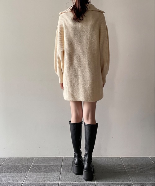 one way（ワンウェイ）の「ハーフジップ片畔ニットワンピース（ワンピース・レディース・グレー/ホワイト/ベージュ・FREE）」の12枚目の写真