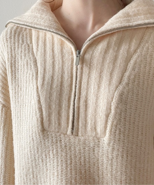 one way（ワンウェイ）の「ハーフジップ片畔ニットワンピース（ワンピース・レディース・グレー/ホワイト/ベージュ・FREE）」の13枚目の写真