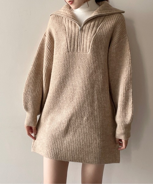 one way（ワンウェイ）の「ハーフジップ片畔ニットワンピース（ワンピース・レディース・グレー/ホワイト/ベージュ・FREE）」の15枚目の写真