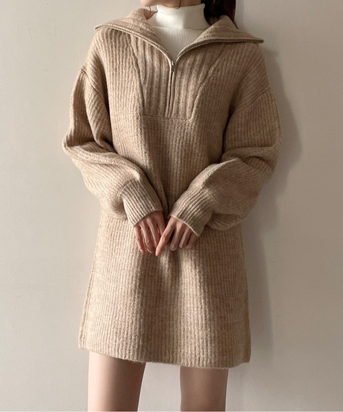one way（ワンウェイ）の「ハーフジップ片畔ニットワンピース（ワンピース・レディース・グレー/ホワイト/ベージュ・FREE）」の16枚目の写真