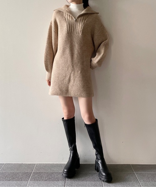 one way（ワンウェイ）の「ハーフジップ片畔ニットワンピース（ワンピース・レディース・グレー/ホワイト/ベージュ・FREE）」の20枚目の写真