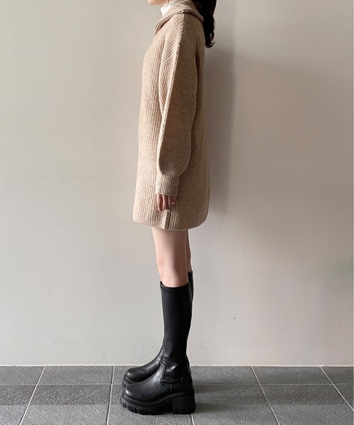 one way（ワンウェイ）の「ハーフジップ片畔ニットワンピース（ワンピース・レディース・グレー/ホワイト/ベージュ・FREE）」の21枚目の写真