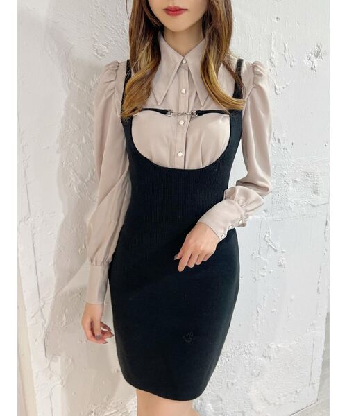 EATME（イートミー）の「シャツカラーレイヤードニットワンピース（ワンピース・レディース・グレー/ピンク/ブラック・FREE）」の8枚目の写真