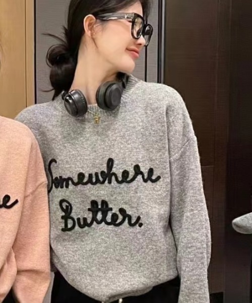 グレー ロゴ入り ニットセーター L 楽天市場】グレー（柄ロゴ）（ニット・セーター｜トップス