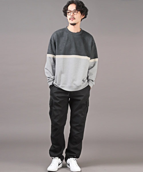 LUXSTYLE（ラグスタイル）の「ポンチスエードバイカラー切替スウェット（スウェット・メンズ・アイボリー/グリーン/チャコール・L/M）」の7枚目の写真