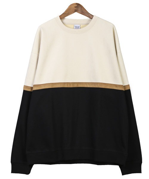 LUXSTYLE（ラグスタイル）の「ポンチスエードバイカラー切替スウェット（スウェット・メンズ・アイボリー/グリーン/チャコール・L/M）」の9枚目の写真