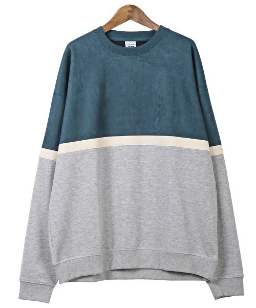 LUXSTYLE（ラグスタイル）の「ポンチスエードバイカラー切替スウェット（スウェット・メンズ・アイボリー/グリーン/チャコール・L/M）」の11枚目の写真