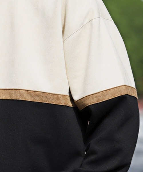 LUXSTYLE（ラグスタイル）の「ポンチスエードバイカラー切替スウェット（スウェット・メンズ・アイボリー/グリーン/チャコール・L/M）」の13枚目の写真