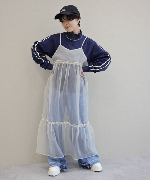 RAGEBLUE(レイジブルー)の「チュールシアーキャミワンピース(ワンピース・レディース・ブラック/ホワイト・FREE)」の4枚目の写真