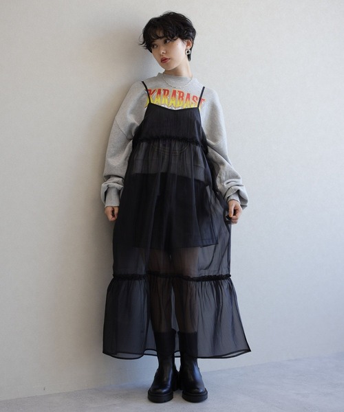 RAGEBLUE(レイジブルー)の「チュールシアーキャミワンピース(ワンピース・レディース・ブラック/ホワイト・FREE)」の5枚目の写真