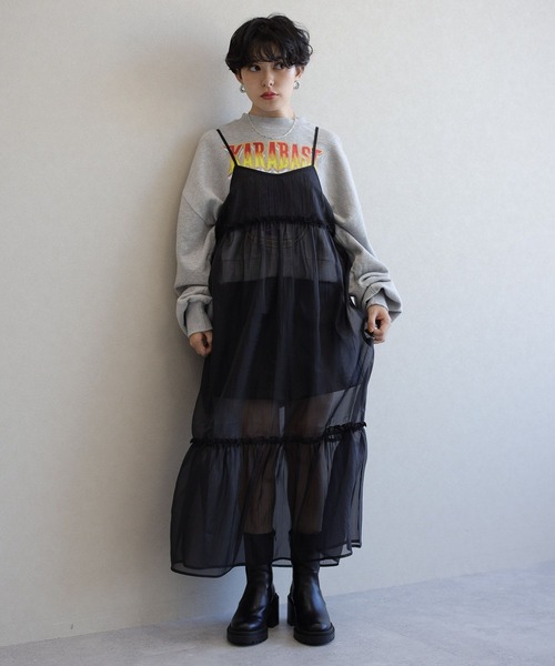 RAGEBLUE(レイジブルー)の「チュールシアーキャミワンピース(ワンピース・レディース・ブラック/ホワイト・FREE)」の6枚目の写真