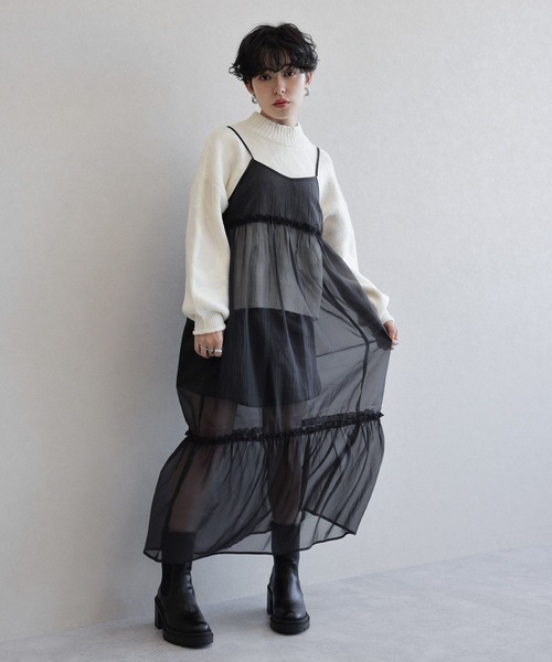 RAGEBLUE(レイジブルー)の「チュールシアーキャミワンピース(ワンピース・レディース・ブラック/ホワイト・FREE)」の7枚目の写真