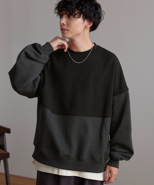 MONO-MART(モノマート)の「バイカラーパイピング ルーズスウェットプルオーバー(スウェット・メンズ・ブラック/ライトグレー/ネイビー/グレイッシュブルー・L/M)」の15枚目の写真