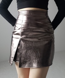 【 3color /4size 】3タックメタリックスリットハイウエストタイトミニスカート / three tuck metallic slit highwaist tight mini skirt ※※