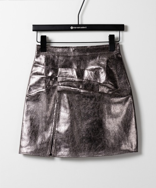 me+em select(ミームセレクト)の「【 3color /4size 】3タックメタリックスリットハイウエストタイトミニスカート / three tuck metallic slit highwaist tight mini skirt ※※(スカート・レディース・チャコール/シルバー/ブラック・MEDIUM/SMALL/LARGE/X-SMALL)」の12枚目の写真