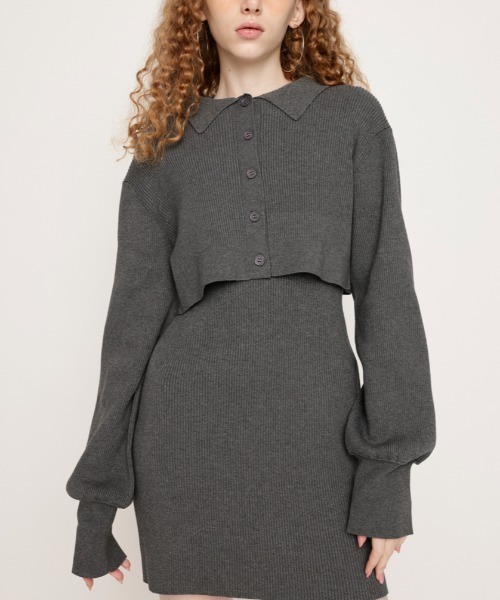 SLY（スライ）の「LAYERED 2P MG OP レイヤード ツーピー ミドルゲージ ワンピース（ワンピース・レディース・ブラック/グレー/ターコイズブルー・1/2）」の2枚目の写真