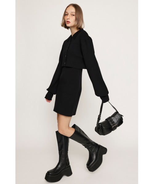 SLY（スライ）の「LAYERED 2P MG OP レイヤード ツーピー ミドルゲージ ワンピース（ワンピース・レディース・ブラック/グレー/ターコイズブルー・1/2）」の17枚目の写真