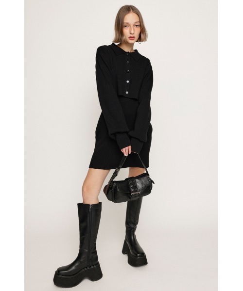 SLY（スライ）の「LAYERED 2P MG OP レイヤード ツーピー ミドルゲージ ワンピース（ワンピース・レディース・ブラック/グレー/ターコイズブルー・1/2）」の13枚目の写真