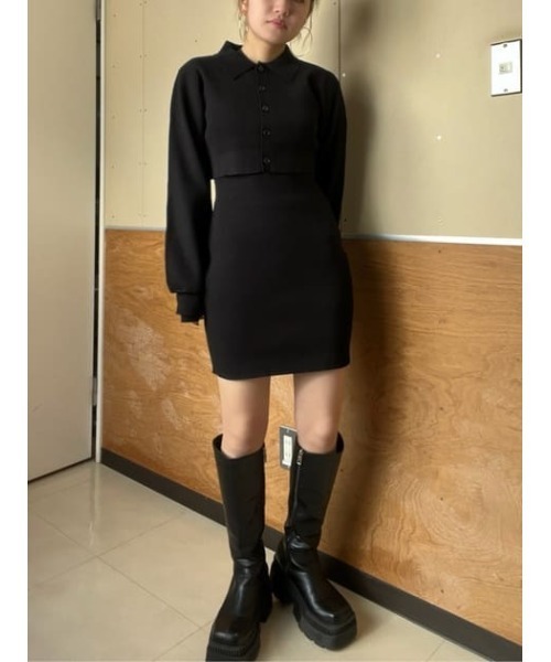 SLY（スライ）の「LAYERED 2P MG OP レイヤード ツーピー ミドルゲージ ワンピース（ワンピース・レディース・ブラック/グレー/ターコイズブルー・1/2）」の21枚目の写真