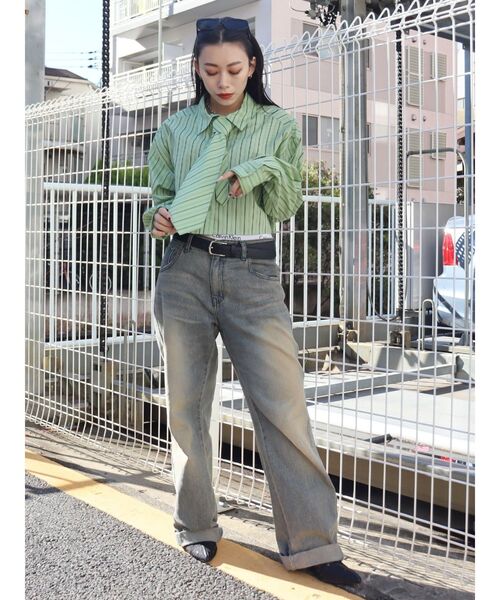 EVRIS（エヴリス）の「ネクタイデザインクロップドシャツ（シャツ/ブラウス・レディース・グリーン/ホワイト・FREE）」の10枚目の写真