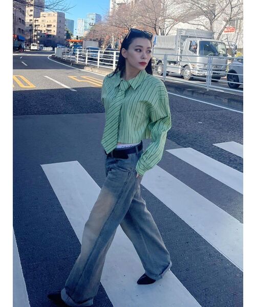 EVRIS（エヴリス）の「ネクタイデザインクロップドシャツ（シャツ/ブラウス・レディース・グリーン/ホワイト・FREE）」の16枚目の写真