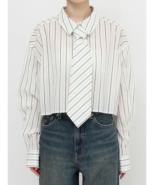 EVRIS（エヴリス）の「ネクタイデザインクロップドシャツ（シャツ/ブラウス・レディース・グリーン/ホワイト・FREE）」の17枚目の写真