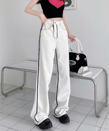 ラインステッチセミワイドパンツ