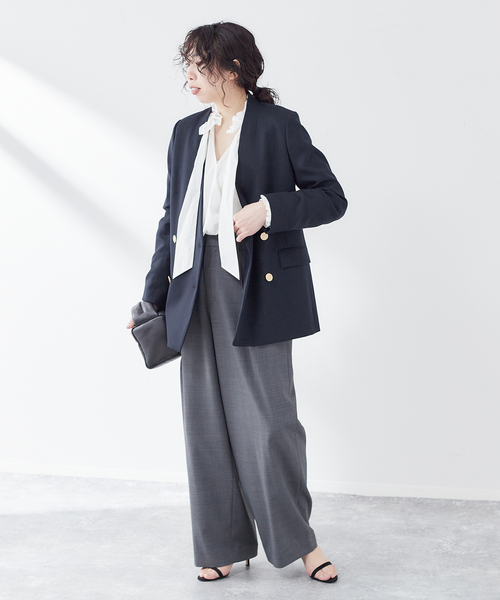 ヴィスポリーノ ノーカラーキンボタンジャケット（ノーカラー