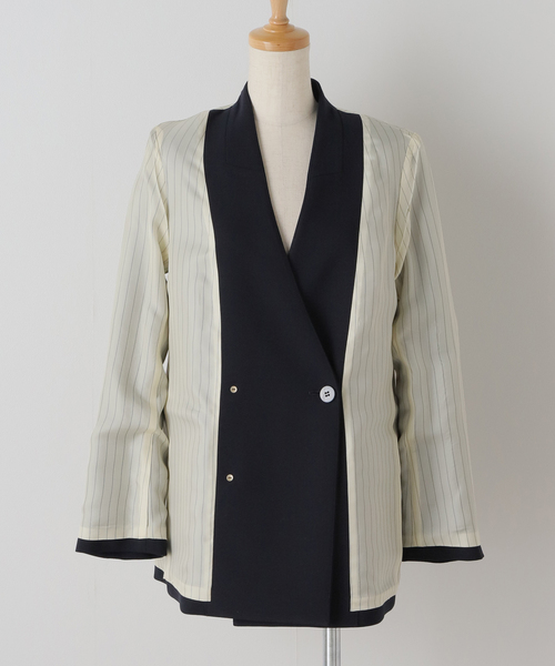 ヴィスポリーノ ノーカラーキンボタンジャケット（ノーカラー