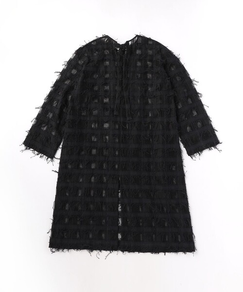 6（ロク）の「＜6(ROKU)＞ブロックメッシュ フリンジ ワンピース
