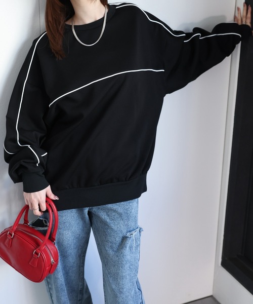 CREARE -LINO-(クレアーレリノ)の「<ユニセックス>ダンボール オーバーサイズ ライン トラック プロオーバー(スウェット・メンズ・ブラック/オフホワイト/ネイビー・M/L)」の17枚目の写真