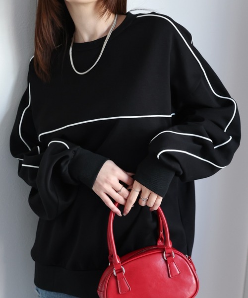 CREARE -LINO-(クレアーレリノ)の「<ユニセックス>ダンボール オーバーサイズ ライン トラック プロオーバー(スウェット・メンズ・ブラック/オフホワイト/ネイビー・M/L)」の16枚目の写真