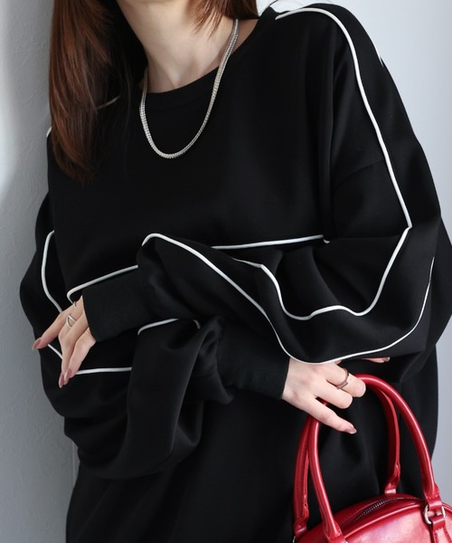 CREARE -LINO-(クレアーレリノ)の「<ユニセックス>ダンボール オーバーサイズ ライン トラック プロオーバー(スウェット・メンズ・ブラック/オフホワイト/ネイビー・M/L)」の19枚目の写真