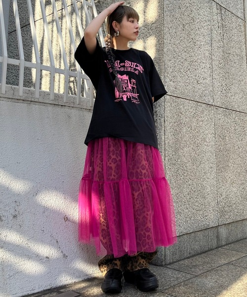 Narcissus(ナルシス)の「【SINN】チュールクロスワンピース レイヤードワンピース(ワンピース・レディース・ブラック/ピンク・FREE)」の2枚目の写真