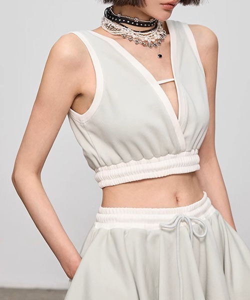 【CHENTAITAI】 2way クロップド裏毛ビスチェ CTW24s001