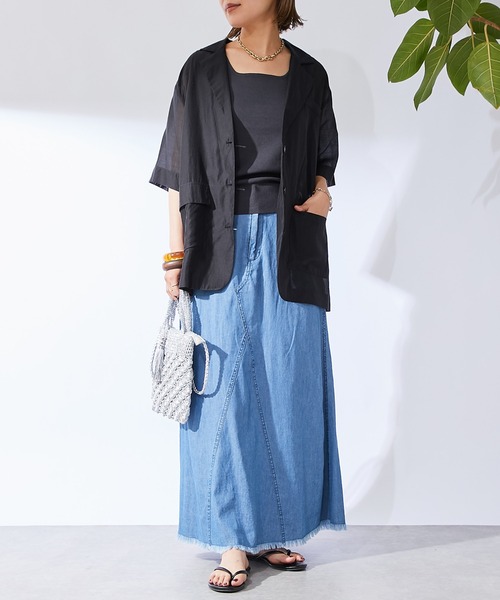 un dix cors(アンディコール)の「シアージャケット(テーラードジャケット・レディース・インディゴブルー/ブラック/グレイッシュベージュ・FREE)」の6枚目の写真