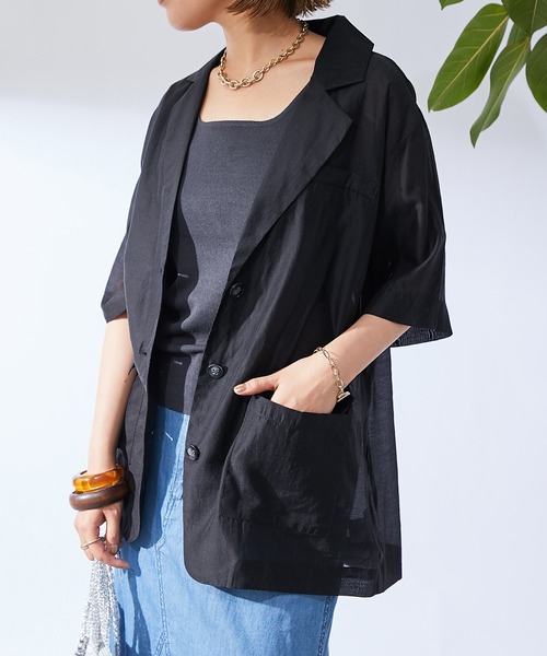 un dix cors(アンディコール)の「シアージャケット(テーラードジャケット・レディース・インディゴブルー/ブラック/グレイッシュベージュ・FREE)」の5枚目の写真