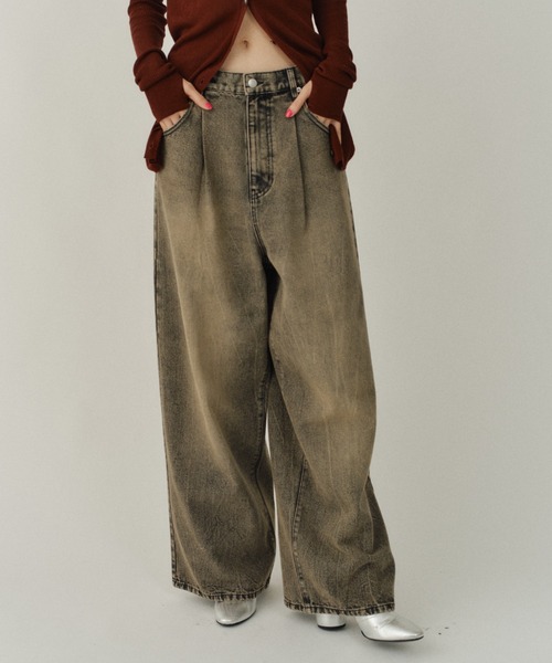 新品未使用　yae ヤエ　デニム　大人気　送料込　切り替え　ワイド Super wide mens like denim／スーパーワイドメンズライクデニム