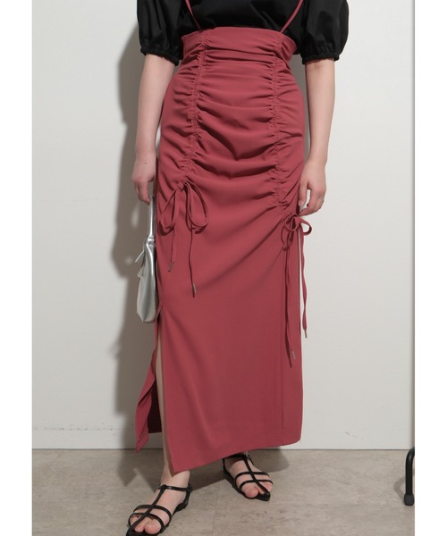 palm RICHE(ポームリシュ)の「アシメデザインギャザーSK(スカート・レディース・ピンク/グレー/ブラック・M)」の2枚目の写真