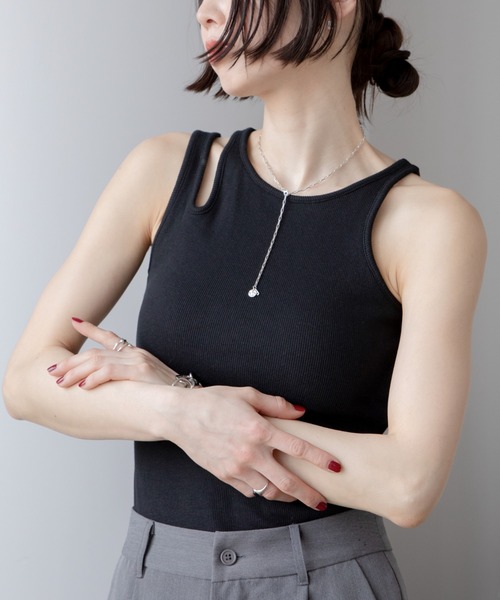VACANCY（ヴァカンシー）の「アシンメトリーカップ付きリブインナー（タンクトップ・レディース・グリーン/ホワイト/ブラック・FREE）」の16枚目の写真