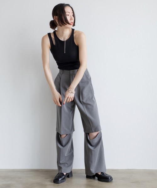 VACANCY（ヴァカンシー）の「アシンメトリーカップ付きリブインナー（タンクトップ・レディース・グリーン/ホワイト/ブラック・FREE）」の19枚目の写真